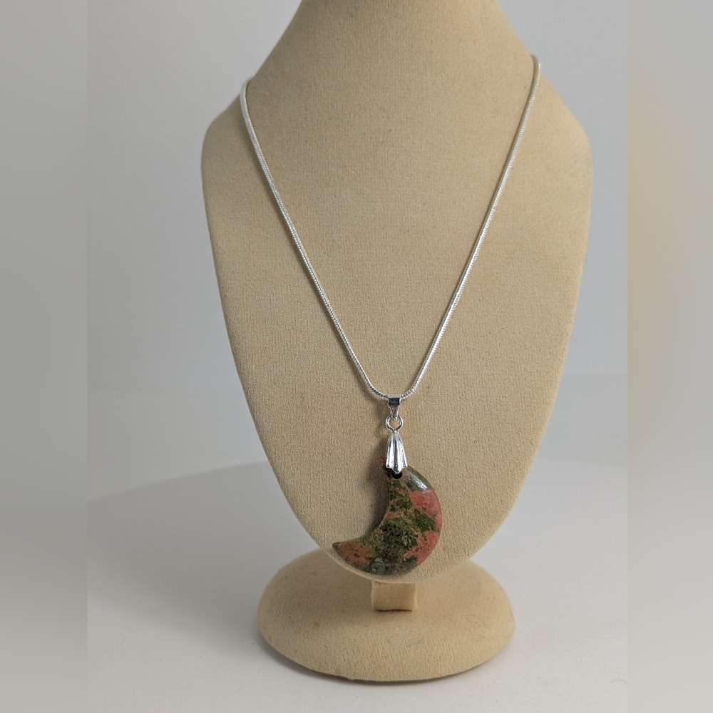 Unakite Crescent Moon Necklace, Stone Of Vision And Harmony, Gift Idea